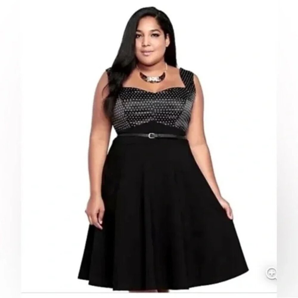 NWT Torrid Plus Size 22 Women's Black Satin Bodice Polka-dot Fit Flare